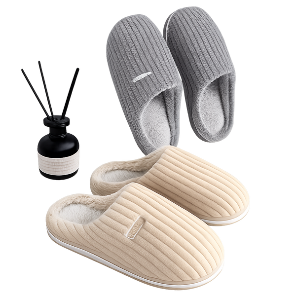 Solid Color Simple Cotton Slippers Winter Non-Slip Home Warm Plush Slippers Household Indoor Couple Women'S House Shoes