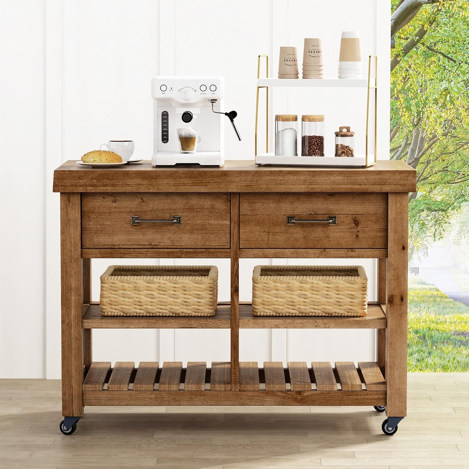 Bathroom Organizer Countertop, Counter Organizer for Bathroom Decor, Wooden Sink Shelf for Vanity Storage, Makeup Tray for Perfume Skincare Bedroom Kitchen Corner (2 Tier, White and Gold)