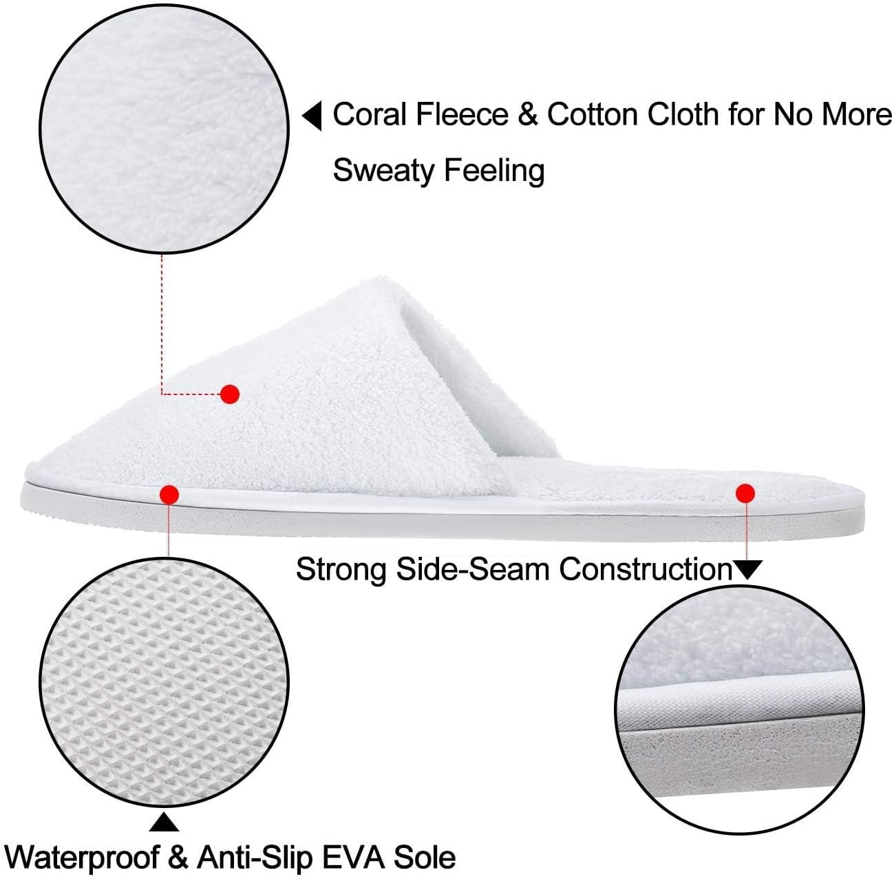 House Slippers, 12 Pairs House Slippers for Guests, Cotton Velvet Closed Toe Spa Slipper Disposable Indoor Slipper for Hotel, Salon, Travel, Shoeless Home, Commercial Use - Grey & White