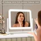 Vanity Mirror with Lights, 14"X12", Modern, White Aluminum Frame, Tabletop Mount, Smart Touch Sensor, 3-Color Lighting