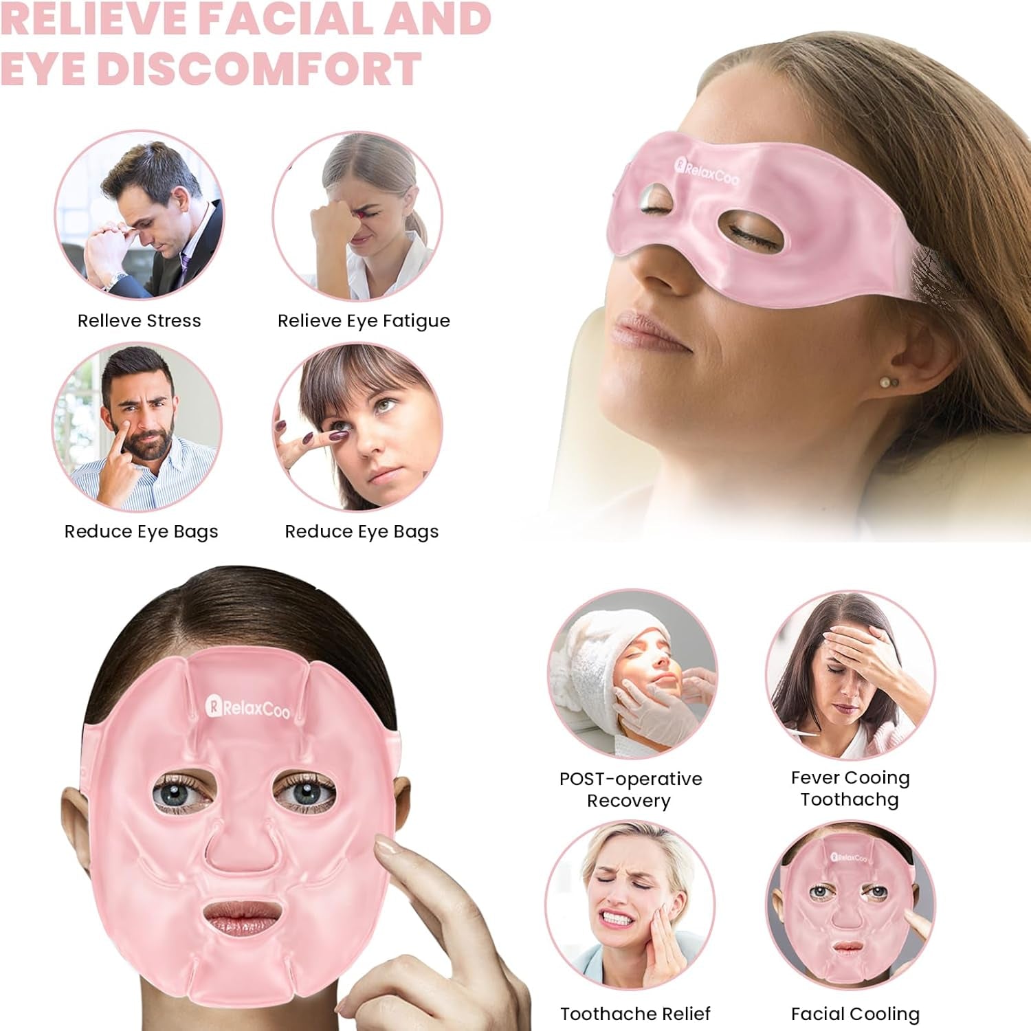 Ice Face Eye Mask for Dark Circles and Puffiness Cold Warm Compress, Gel Cold Cooling Face Mask Package for Women and Men, Migraines, Headache, Stress and Relaxation, Pink