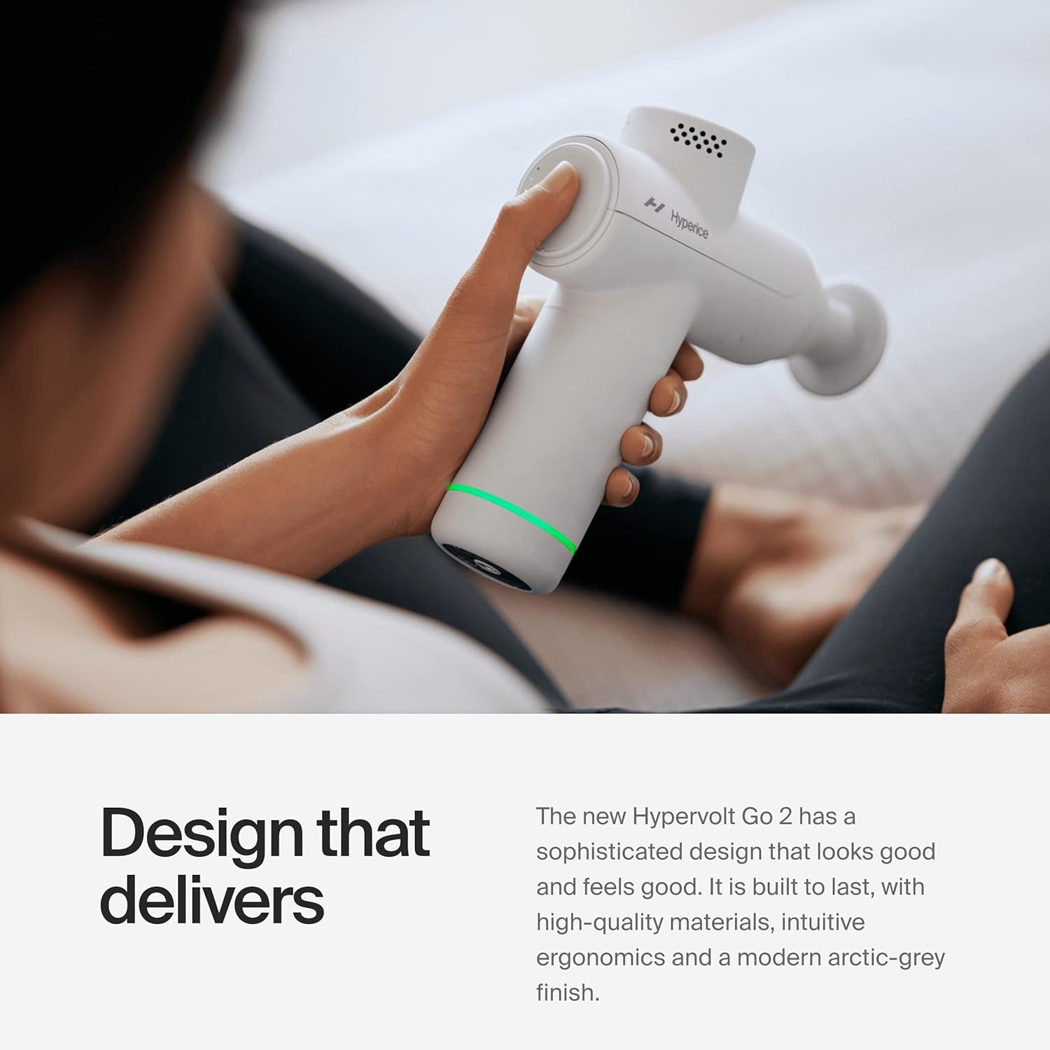 Hypervolt Go 2 - Arctic Grey - Featuring Quiet Glide Technology - Handheld Percussion Massage Gun - 3 Speeds, 2 Interchangeable Heads