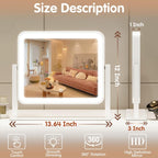 Vanity Mirror with Lights, 14"X12", Modern, White Aluminum Frame, Tabletop Mount, Smart Touch Sensor, 3-Color Lighting