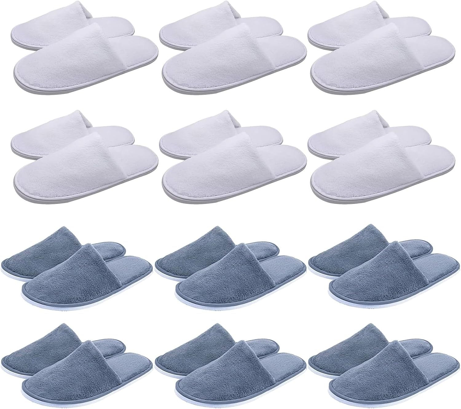 House Slippers, 12 Pairs House Slippers for Guests, Cotton Velvet Closed Toe Spa Slipper Disposable Indoor Slipper for Hotel, Salon, Travel, Shoeless Home, Commercial Use - Grey & White