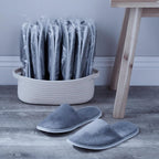 House Slippers, 12 Pairs House Slippers for Guests, Cotton Velvet Closed Toe Spa Slipper Disposable Indoor Slipper for Hotel, Salon, Travel, Shoeless Home, Commercial Use - Grey & White