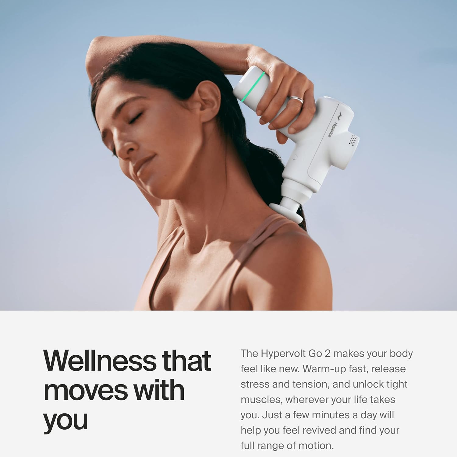 Hypervolt Go 2 - Arctic Grey - Featuring Quiet Glide Technology - Handheld Percussion Massage Gun - 3 Speeds, 2 Interchangeable Heads