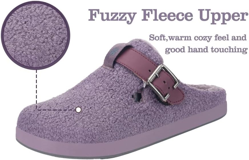 Women'S Men'S Fuzzy Slippers Orthotic Arch Support Fleece Lined House Slippers Comfy Winter Slip on Clogs for Plantar Fasciitis Indoor Outdoor with Adjustable Buckle