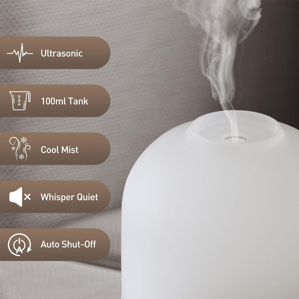 Essential Oil Diffuser, 100Ml Ultrasonic Cool Mist Aromatherapy Diffuser, Mini Diffusers for Essential Oils, 7 Color Lights & Auto Shut-Off, Scented Oil Diffuser for Home