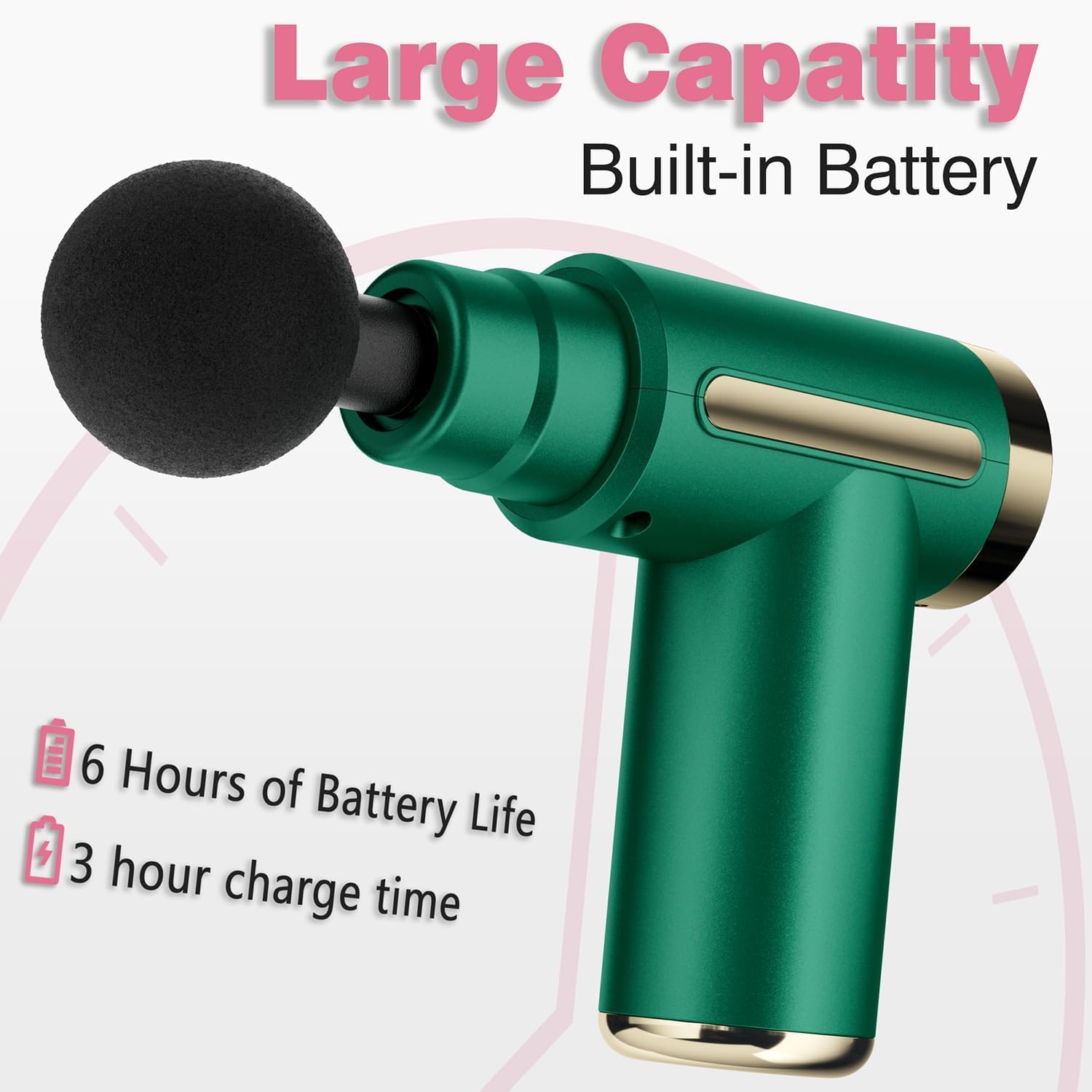 Massage Gun, Massage Gun with 4 Massage Heads & 6 Speeds, Electric Mini Handheld Massager Type-C Charging, Travel Size, Best Gifts for Dad and Mom-Green