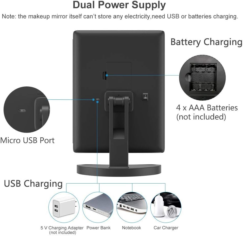 Vanity Makeup Mirror,1X/2X/3X Tri-Fold Makeup Mirror with 21 LED Lights and Adjustable Touch Screen Lighted Mirror Dressing Mirrors for Women(Black)