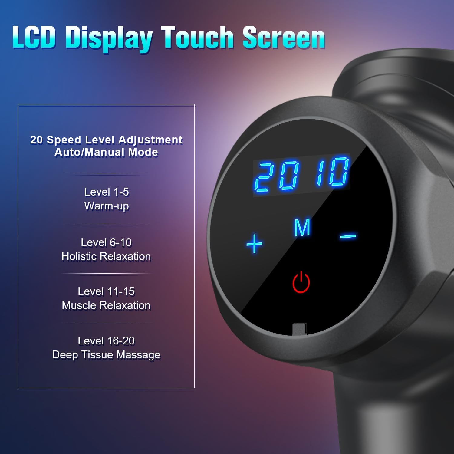 Muscle Massage Gun Deep Tissue Percussion Massager - Portable Handheld Sport Massagers for Athletes, Super Quiet & Powerful Brushless Motor Cordless, 20 Speed Level, W2 (Black)