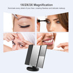 Vanity Makeup Mirror,1X/2X/3X Tri-Fold Makeup Mirror with 21 LED Lights and Adjustable Touch Screen Lighted Mirror Dressing Mirrors for Women(Black)