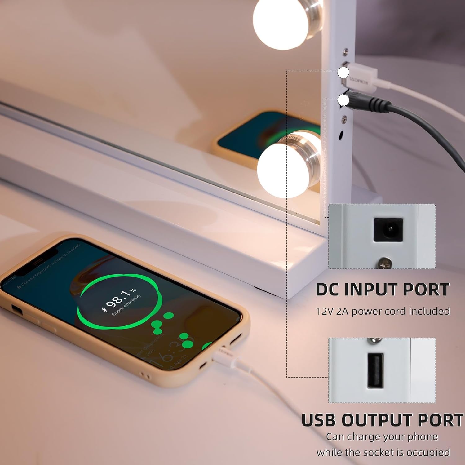 Large Vanity Mirror with Lights, Hollywood Mirror with Lights, Lighted Vanity Mirror with 15 Dimmable LED Bulbs for Dressing Table, Light up Makeup Mirror Tabletop or Wall-Mounted White