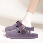 Women'S Men'S Fuzzy Slippers Orthotic Arch Support Fleece Lined House Slippers Comfy Winter Slip on Clogs for Plantar Fasciitis Indoor Outdoor with Adjustable Buckle