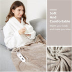 Electric Heated Blanket Throw, Super Cozy Soft Flannel 50" X 60" Heated Throw with 3 Fast Heating Levels & 4 Hours Auto Off, Machine Washable, ETL&FCC Certification, Home Office Use, Camel