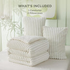 Fluffy Comforter Set Queen - Super Soft Faux Fur Comforter Queen Size Cream White, Winter Warm Fleece Bedding Set, Plush Fuzzy Bed Set, 3 Pieces, 1 Shaggy Comforter with 2 Pillowcases