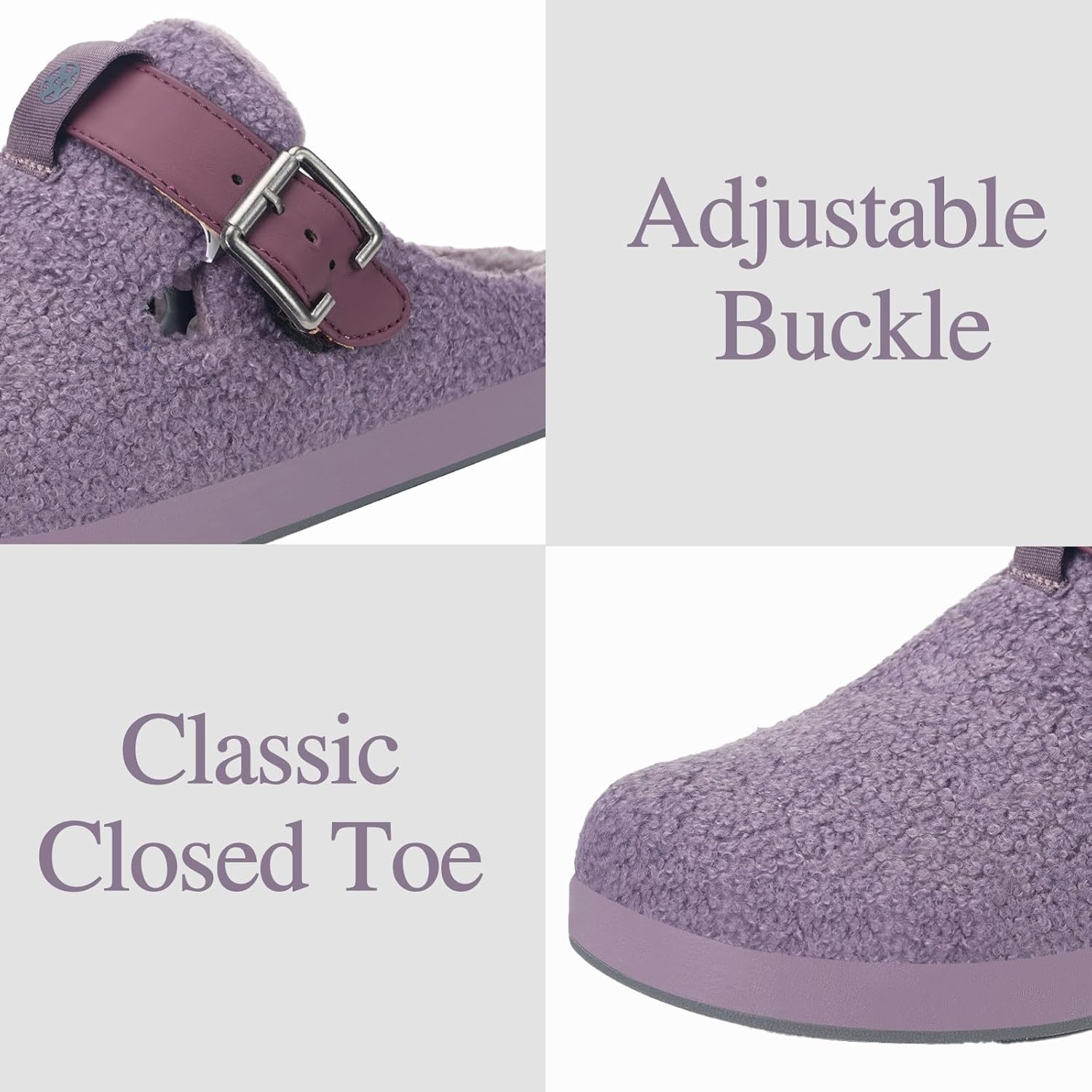 Women'S Men'S Fuzzy Slippers Orthotic Arch Support Fleece Lined House Slippers Comfy Winter Slip on Clogs for Plantar Fasciitis Indoor Outdoor with Adjustable Buckle