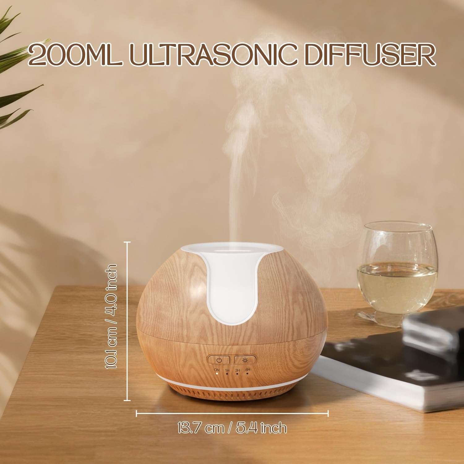 Essential Oil Diffuser, 200Ml Aromatherapy Diffuser with Mood Light, Oil Diffusers for Home, Ultrasonic Diffuser for Essential Oils, Gift for Women - Wood Grain