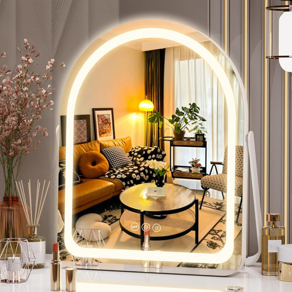 Vanity Mirror with Lights, 11"× 14" Arched LED Makeup Mirror, Lighted Makeup Mirror with Lights, Smart Touch Control Dimmable 3 Modes Light 360°Rotation White