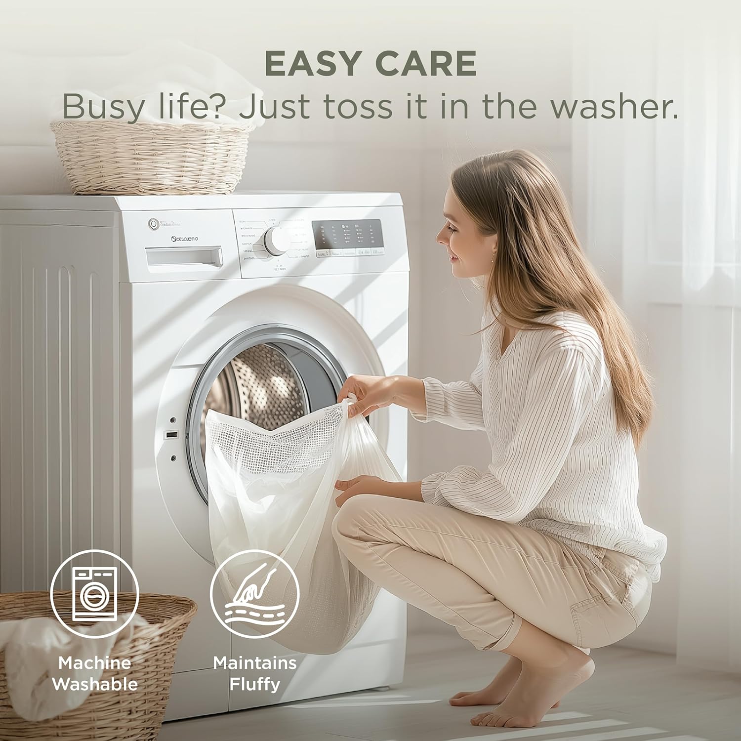 Fluffy Comforter Set Queen - Super Soft Faux Fur Comforter Queen Size Cream White, Winter Warm Fleece Bedding Set, Plush Fuzzy Bed Set, 3 Pieces, 1 Shaggy Comforter with 2 Pillowcases