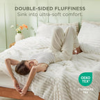 Fluffy Comforter Set Queen - Super Soft Faux Fur Comforter Queen Size Cream White, Winter Warm Fleece Bedding Set, Plush Fuzzy Bed Set, 3 Pieces, 1 Shaggy Comforter with 2 Pillowcases
