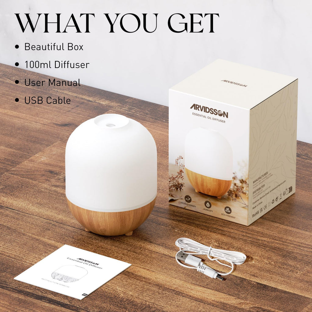Essential Oil Diffuser, 100Ml Ultrasonic Cool Mist Aromatherapy Diffuser, Mini Diffusers for Essential Oils, 7 Color Lights & Auto Shut-Off, Scented Oil Diffuser for Home