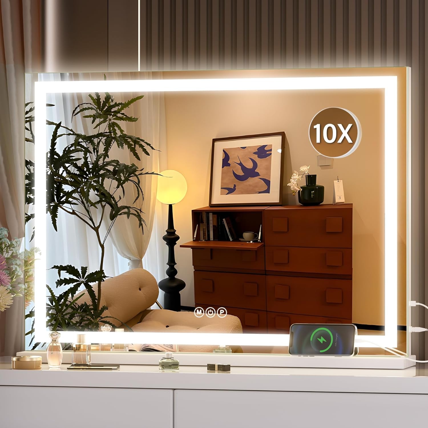 Vanity Mirror with Lights, 28" X 20" LED Makeup Mirror, Lighted Makeup Mirror with Dimmable 3 Modes, Touch Screen Control Vanity Mirror Square White