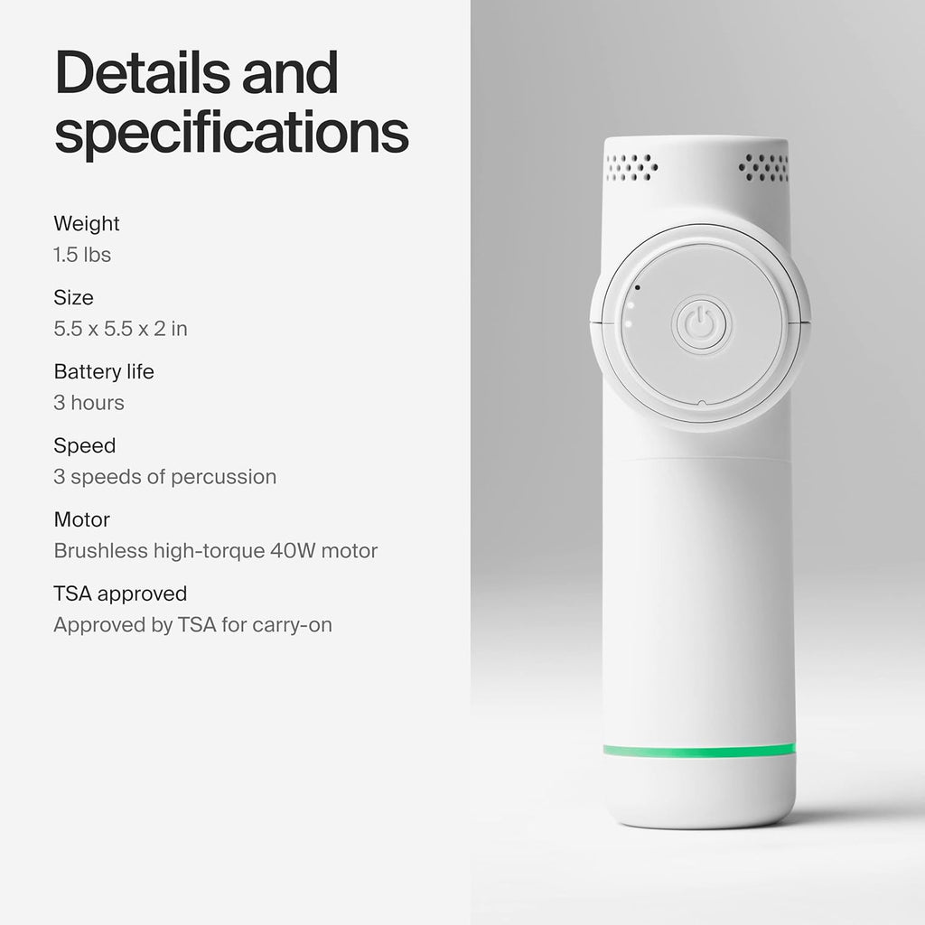 Hypervolt Go 2 - Arctic Grey - Featuring Quiet Glide Technology - Handheld Percussion Massage Gun - 3 Speeds, 2 Interchangeable Heads