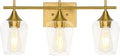 3-Light Gold Bathroom Light Fixtures, Brushed Brass Vanity Lights for Bathroom with Clear Glass Shade over Mirror for Bedroom Hallway Living Room