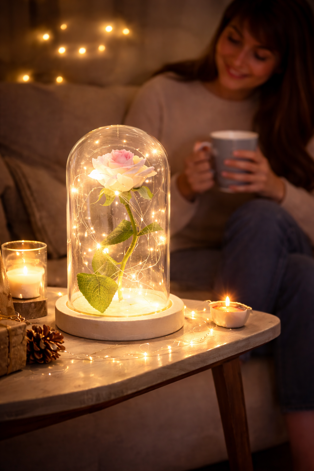Magical Beauty and the Beast LED Glass Dome Rose