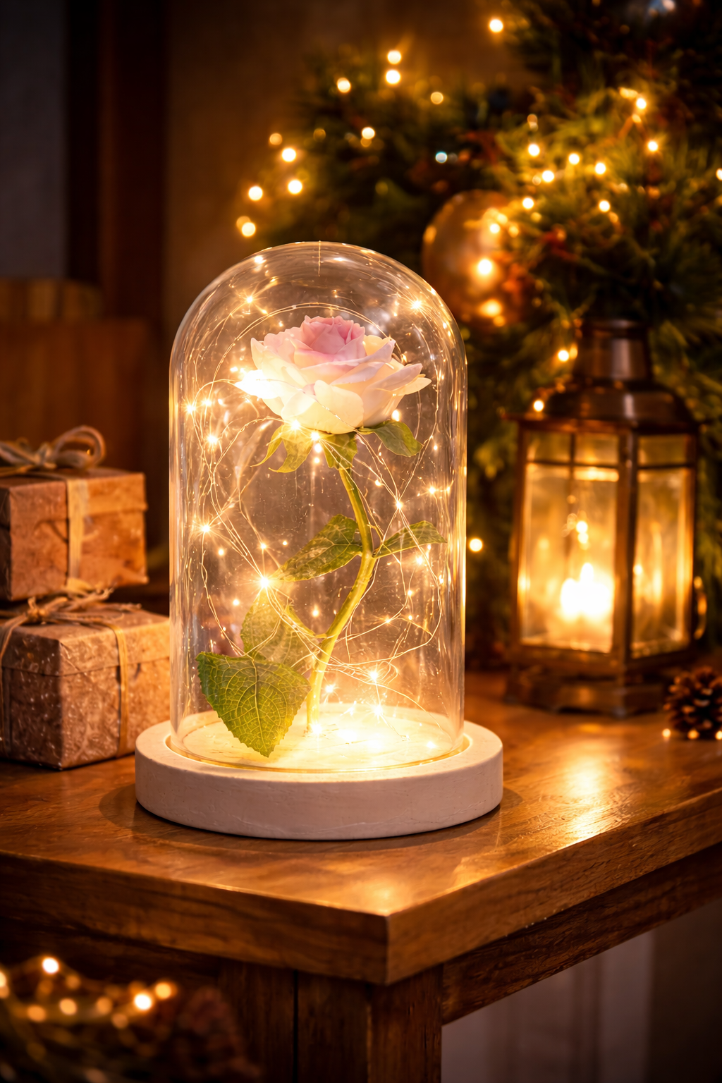 Magical Beauty and the Beast LED Glass Dome Rose