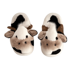 Women'S Cartoon Cute Cow House Slippers Warm plus Lined Closed Toe Fuzzy Home Slides Women'S Fluffy Comfy Shoes Winter Autumn