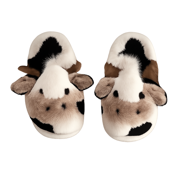Women'S Cartoon Cute Cow House Slippers Warm plus Lined Closed Toe Fuzzy Home Slides Women'S Fluffy Comfy Shoes Winter Autumn