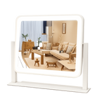 Vanity Mirror with Lights, 14"X12", Modern, White Aluminum Frame, Tabletop Mount, Smart Touch Sensor, 3-Color Lighting