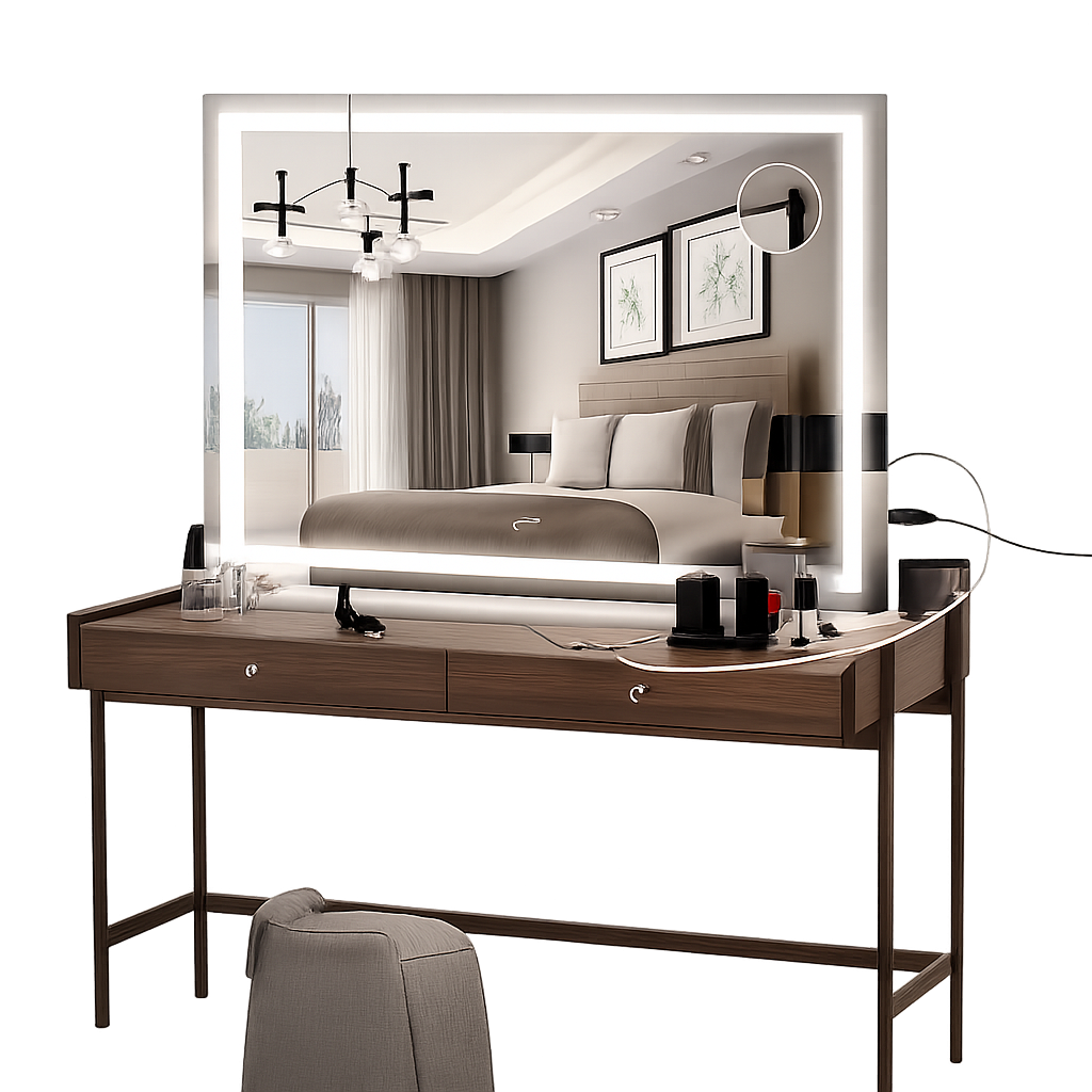 Vanity Mirror with Lights, 28" X 20" LED Makeup Mirror, Lighted Makeup Mirror with Dimmable 3 Modes, Touch Screen Control Vanity Mirror Square White