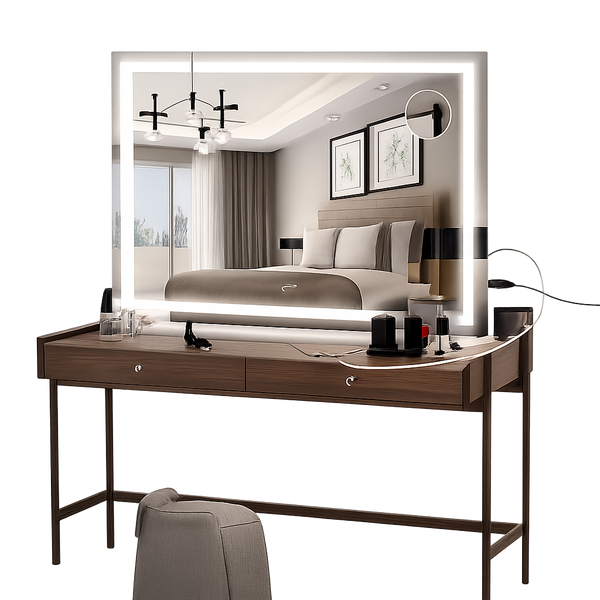 Vanity Mirror with Lights, 28" X 20" LED Makeup Mirror, Lighted Makeup Mirror with Dimmable 3 Modes, Touch Screen Control Vanity Mirror Square White