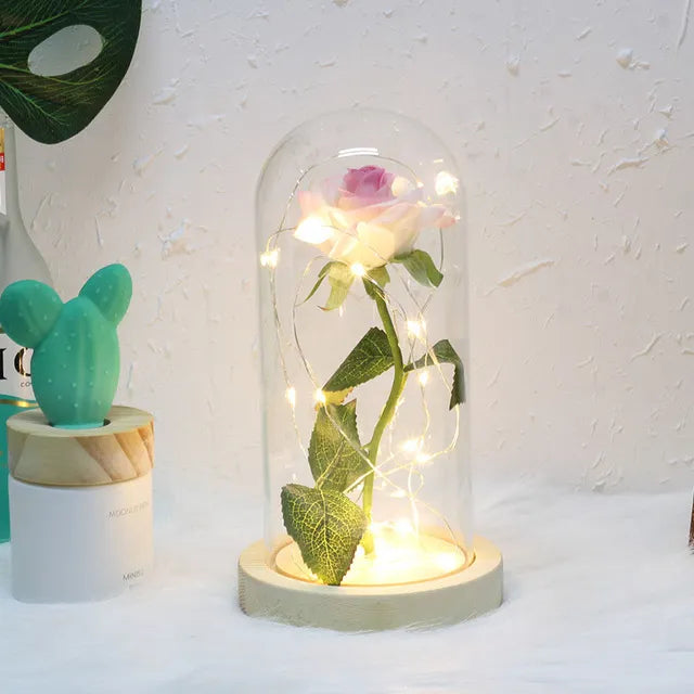 Magical Beauty and the Beast LED Glass Dome Rose