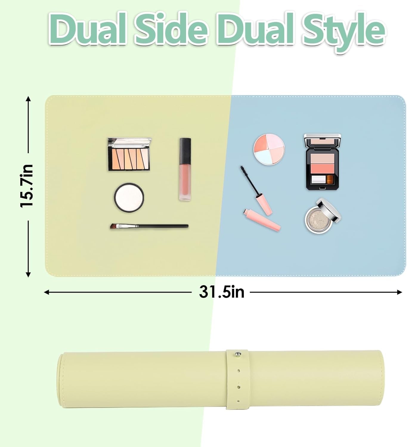 Makeup Mat for Vanity Top Protector,Dresser Protector Top Vanity Essentials,Craft Mats to Protect Table,Nail Art Table Mat,Vanity Desk Cover Pads, Dresser Cover Top Mats,31.5X15.7In (Bean Green&Blue)