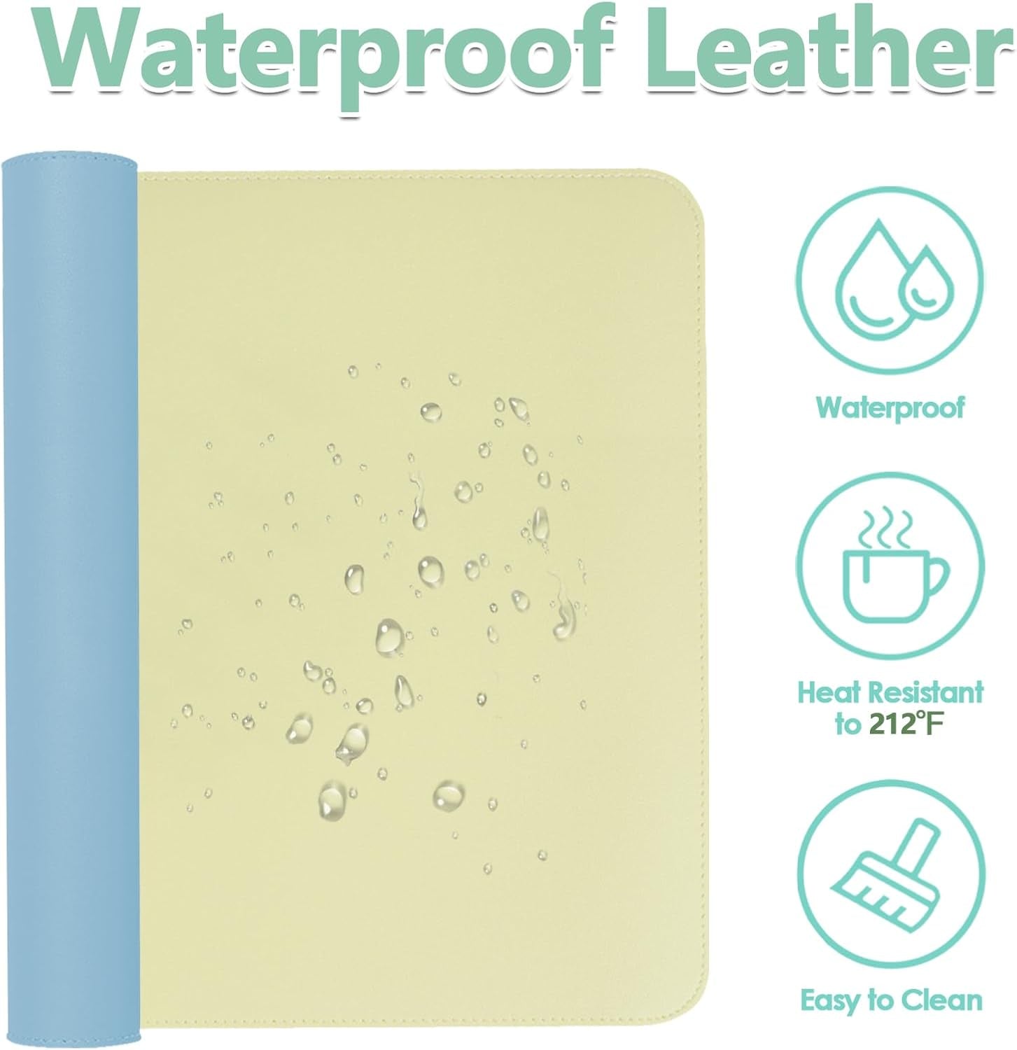 Makeup Mat for Vanity Top Protector,Dresser Protector Top Vanity Essentials,Craft Mats to Protect Table,Nail Art Table Mat,Vanity Desk Cover Pads, Dresser Cover Top Mats,31.5X15.7In (Bean Green&Blue)