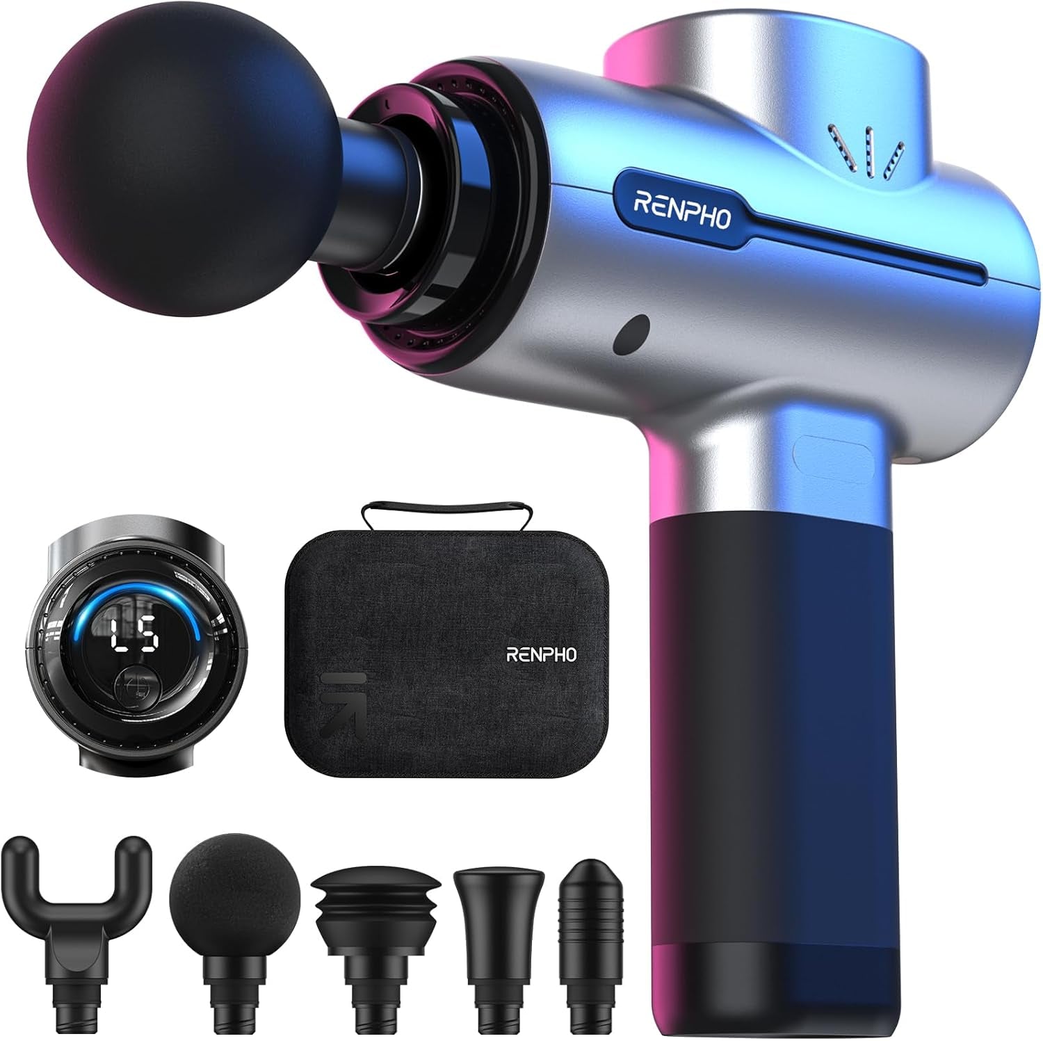 Massage Gun, Powerful Massager Gun for Athletes, Percussion Massage Gun, Portable Hand Held Electric Massager for Back, Carry Case, Gifts for Men Women, Active