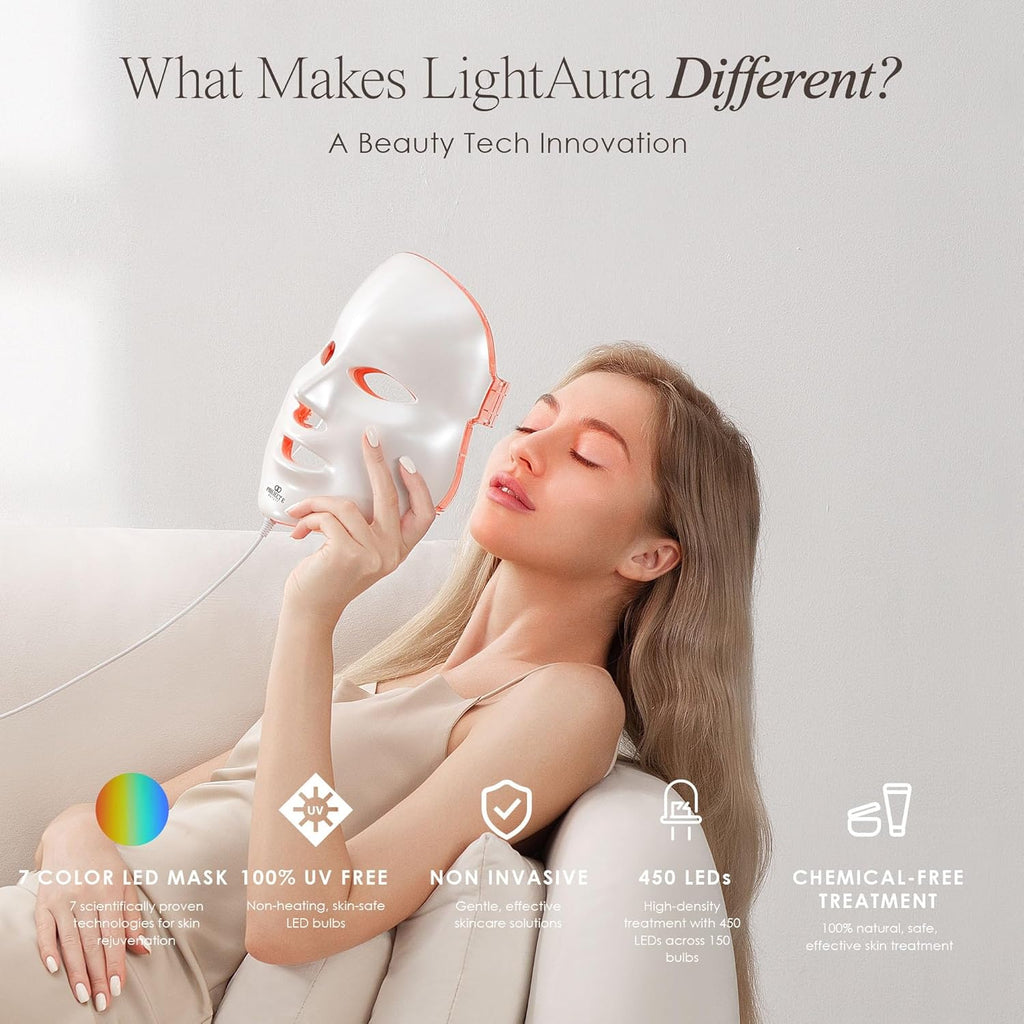 Lightaura LED Light Therapy Mask | Anti-Aging Facial Skincare Routine | Skin Tightening | Calm Inflammation & Sensitive Skin | Reduce Wrinkle | Brightens Skin | Collagen Boost