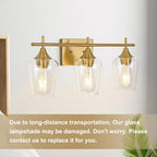 3-Light Gold Bathroom Light Fixtures, Brushed Brass Vanity Lights for Bathroom with Clear Glass Shade over Mirror for Bedroom Hallway Living Room