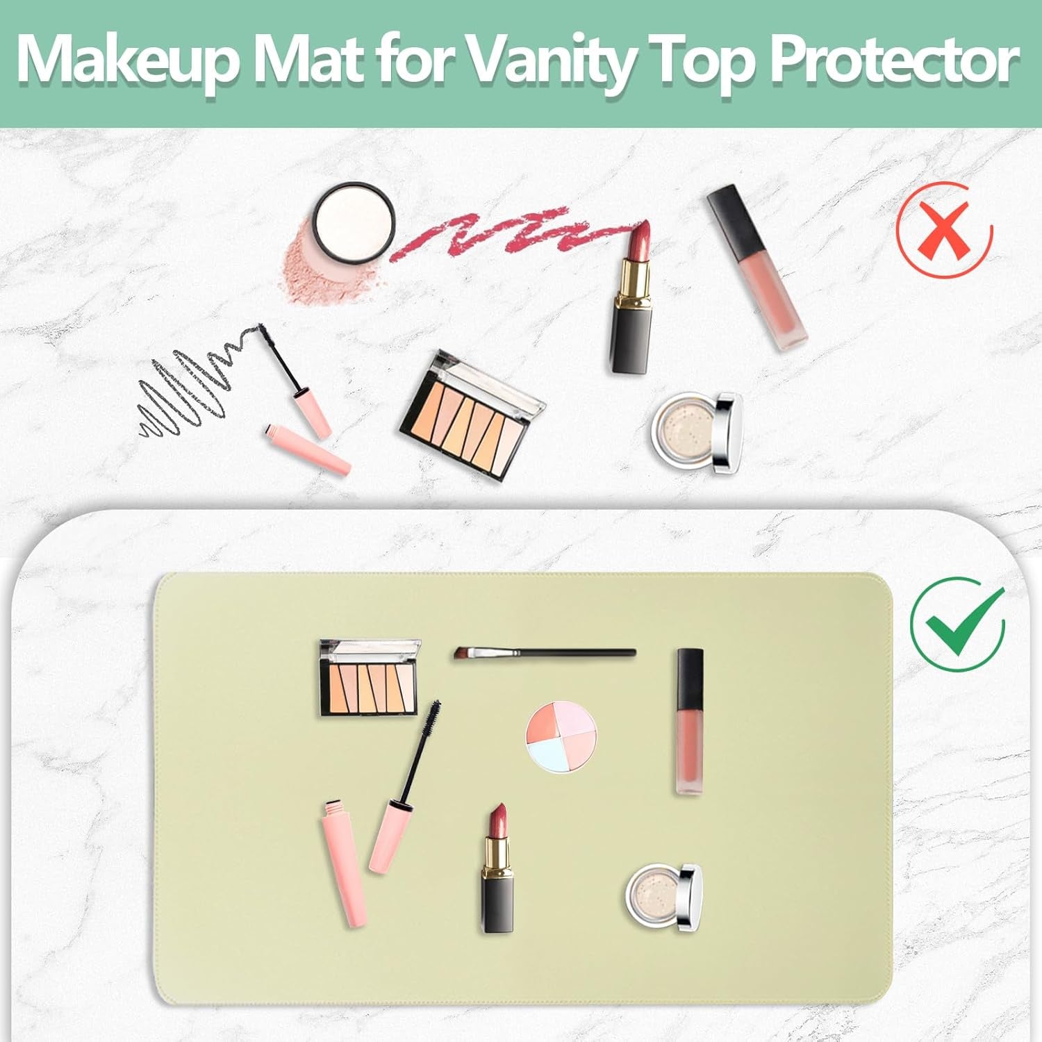 Makeup Mat for Vanity Top Protector,Dresser Protector Top Vanity Essentials,Craft Mats to Protect Table,Nail Art Table Mat,Vanity Desk Cover Pads, Dresser Cover Top Mats,31.5X15.7In (Bean Green&Blue)