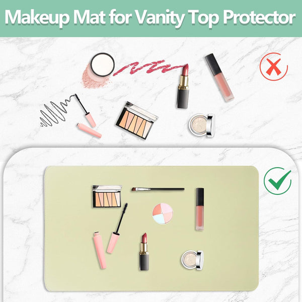 Makeup Mat for Vanity Top Protector,Dresser Protector Top Vanity Essentials,Craft Mats to Protect Table,Nail Art Table Mat,Vanity Desk Cover Pads, Dresser Cover Top Mats,31.5X15.7In (Bean Green&Blue)