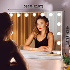 Large Vanity Mirror with Lights, Hollywood Mirror with Lights, Lighted Vanity Mirror with 15 Dimmable LED Bulbs for Dressing Table, Light up Makeup Mirror Tabletop or Wall-Mounted White