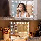 Large Vanity Mirror with Lights, Hollywood Mirror with Lights, Lighted Vanity Mirror with 15 Dimmable LED Bulbs for Dressing Table, Light up Makeup Mirror Tabletop or Wall-Mounted White