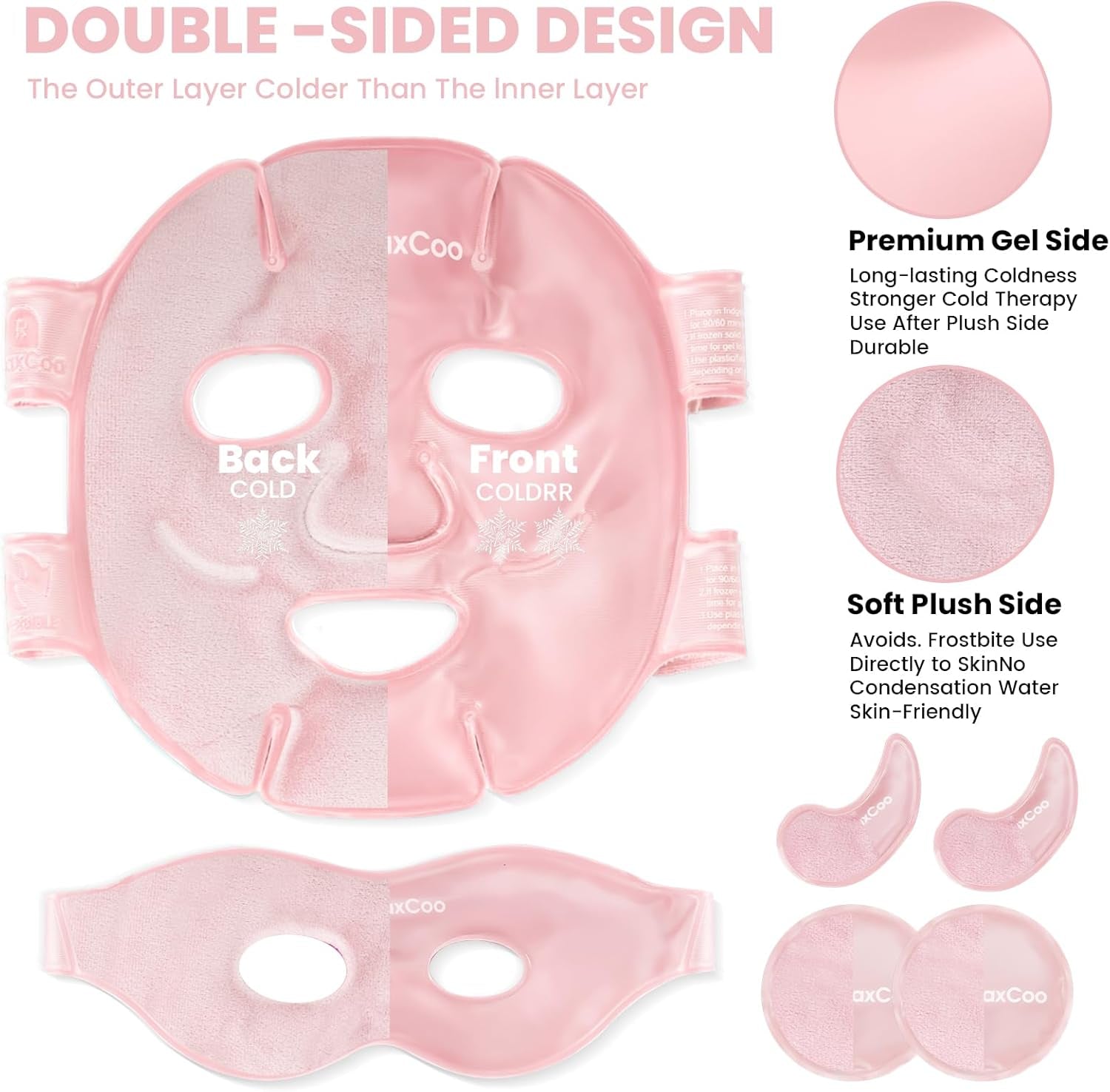Ice Face Eye Mask for Dark Circles and Puffiness Cold Warm Compress, Gel Cold Cooling Face Mask Package for Women and Men, Migraines, Headache, Stress and Relaxation, Pink