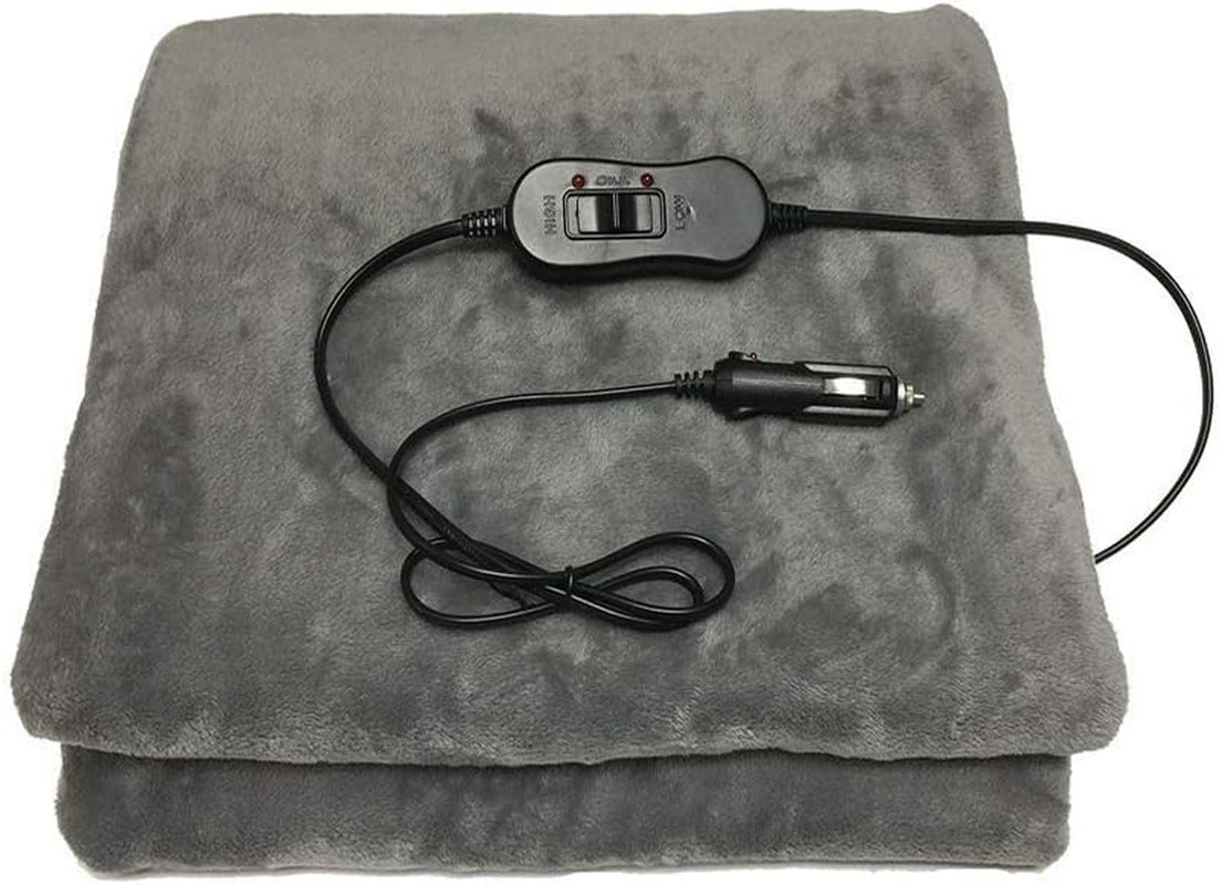 Electric Car Heating Blanket, 12 Volt Fleece Heated Travel Car Blanket, with Premium Cigarette Lighter Plug for SUV Vehicle Truck Boats RV, Winter Cold Weather Travel Camping Use (Grey)