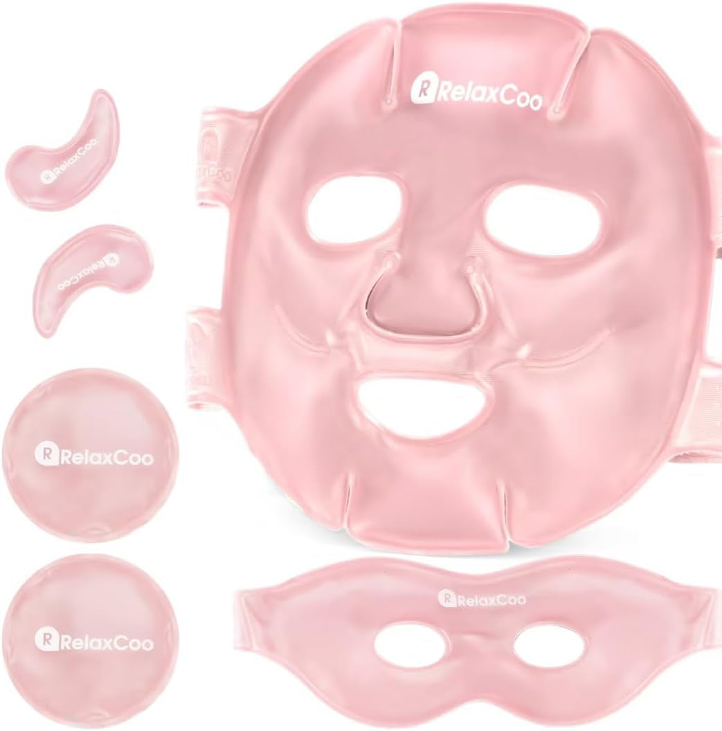 Ice Face Eye Mask for Dark Circles and Puffiness Cold Warm Compress, Gel Cold Cooling Face Mask Package for Women and Men, Migraines, Headache, Stress and Relaxation, Pink